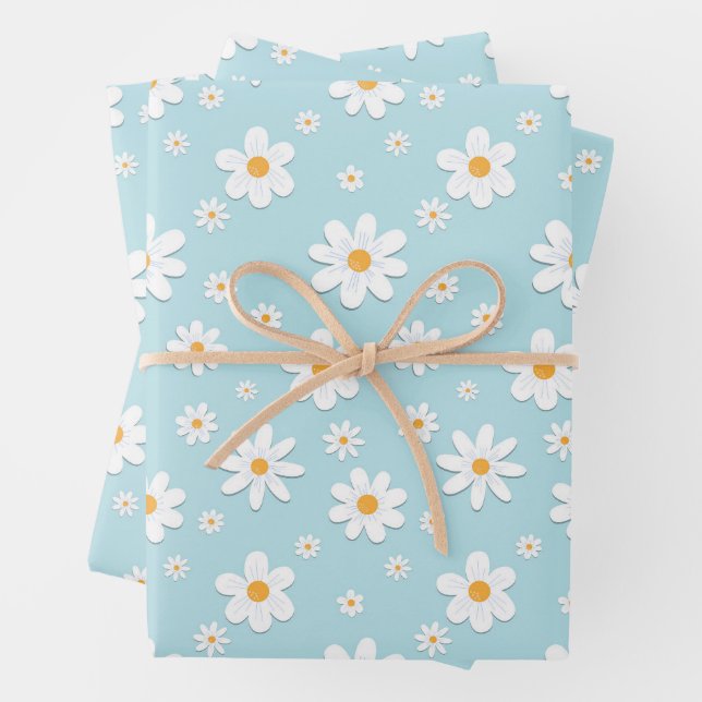 white ox eye daisy flower seamless pattern wrapping paper sheets (In situ)