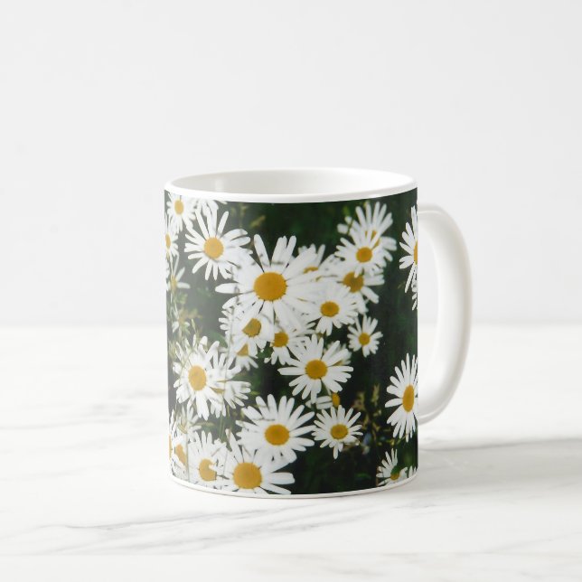 White Oxeye Daisy, Moon Daisy Meadow Coffee Mug (Front Right)