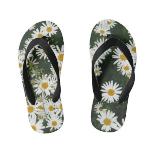 White Oxeye Daisy, Moon Daisy Meadow Kid's Flip Flops