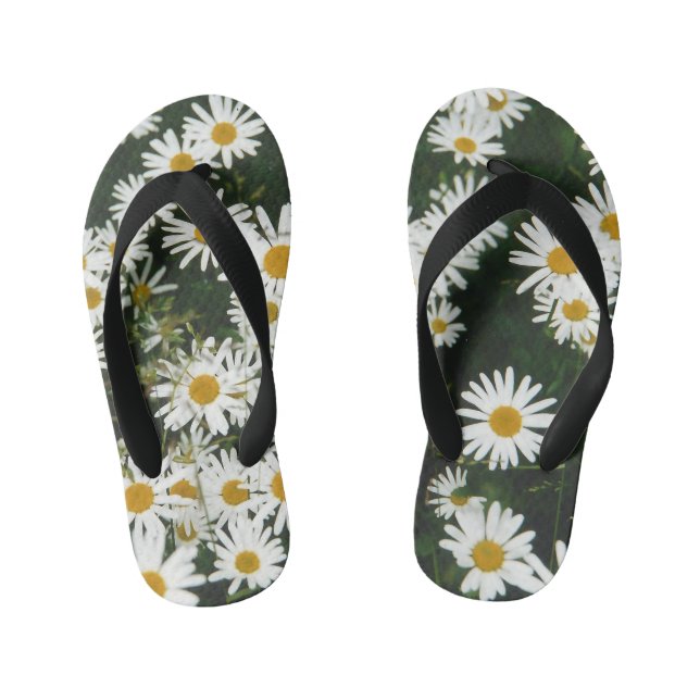 White Oxeye Daisy, Moon Daisy Meadow Kid's Flip Flops (Footbed)
