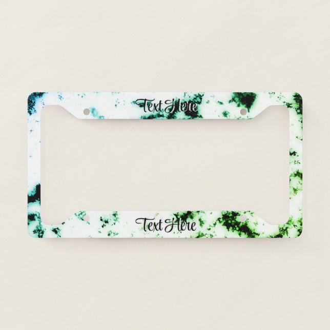 White P Black Marble Paint Splash Personalized License Plate Frame (Front)