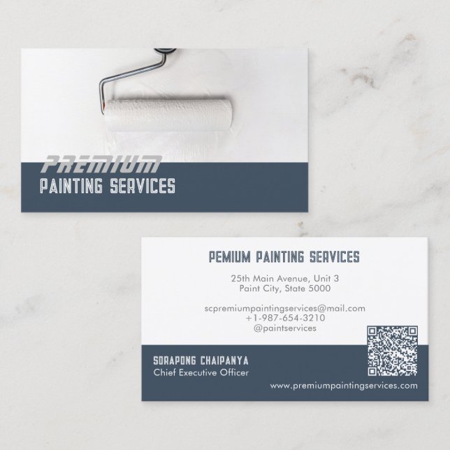 White Paint Roller Paint Services Blue Strip Business Card (Front/Back)