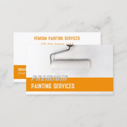 White Paint Roller Paint Services Orange Strip Business Card
