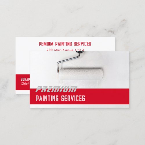 White Paint Roller Paint Services Red Strip Business Card