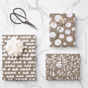 White Paint Rustic Kraft Simple Elegant Christmas Wrapping Paper Sheets