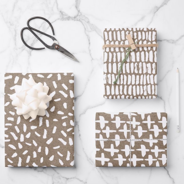 White Paint Rustic Kraft Simple Elegant Christmas  Wrapping Paper Sheets (Front)