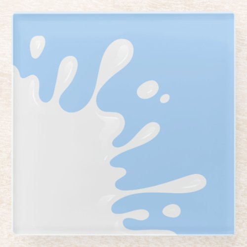 White Paint Spatter on Baby Blue Glass Coaster
