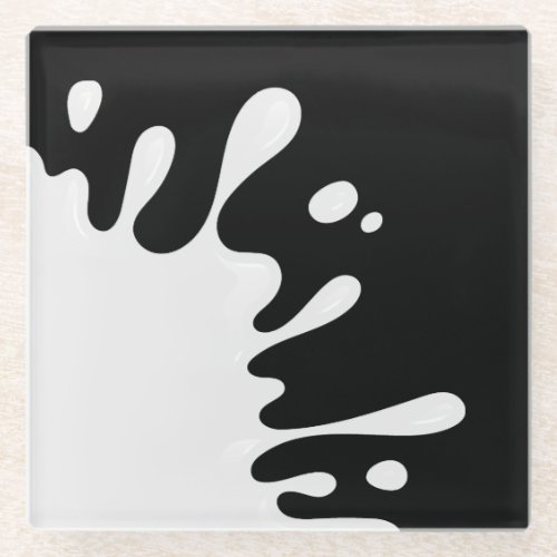 White Paint Spatter on Black Glass Coaster