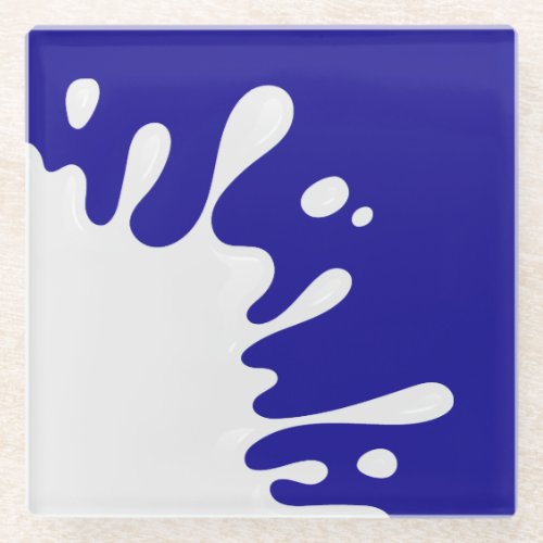 White Paint Spatter on Ultramarine Blue Glass Coaster