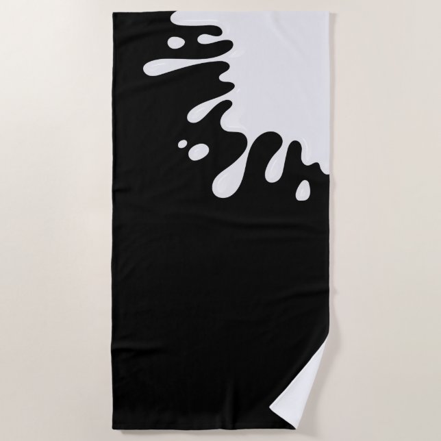 White Paint Splash on Black Beach Towel (Front)