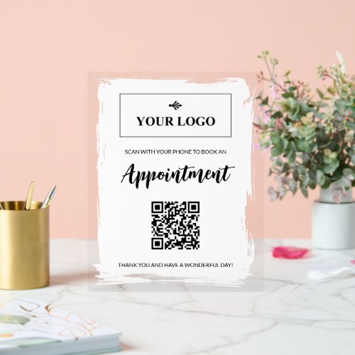 White Paint Your Logo Appointment Booking QR Code Acrylic Sign