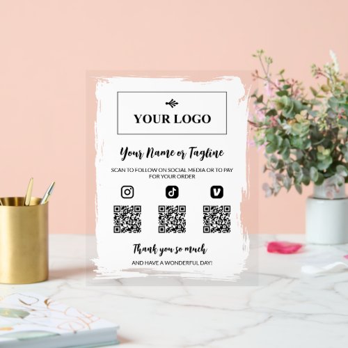 White Paint Your Logo Social Media Payment Acrylic Sign