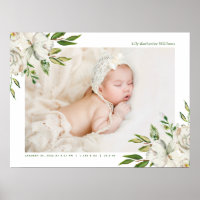 White Painted Floral Baby Photo Keepsake Poster