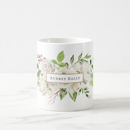 White Painted Floral Monogram Coffee Mug