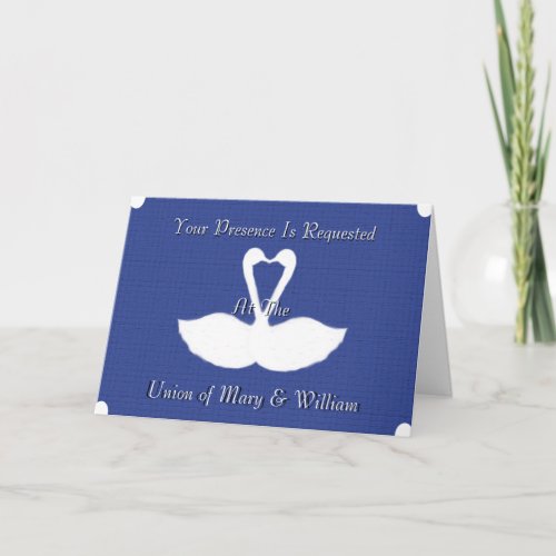 White Painted Swans on Blue Wedding Card