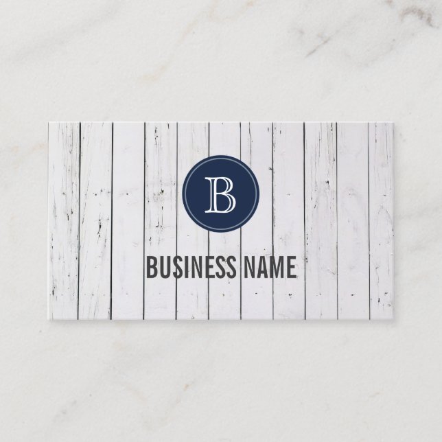 White Painted Wood Wall Monogram Business Card (Front)