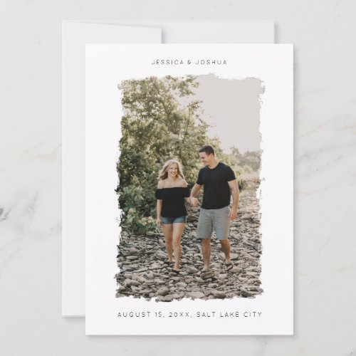 white painterly brushed Frame Photo Save the Date Invitation
