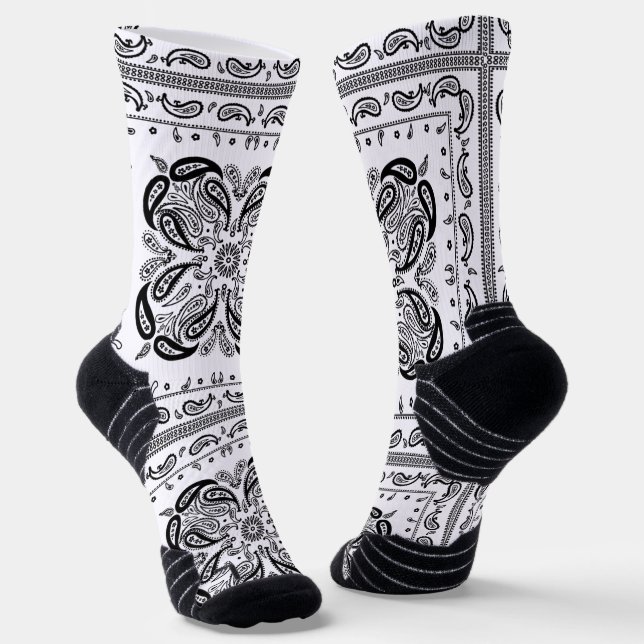White Paisley Bandana Print  Socks (Angled)