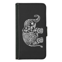 White Paisley Cute Floral Elephant Illustration Wallet Phone Case For Samsung Galaxy S5