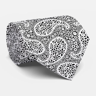 White Paisley Daisy Pattern Neck Tie