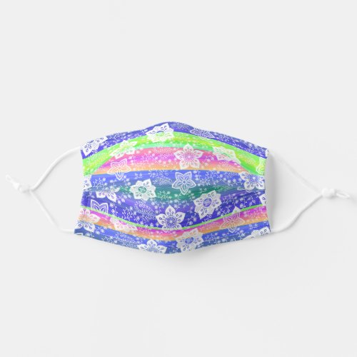 White Paisley Floral Blue Pink Lime Green Stripes Adult Cloth Face Mask