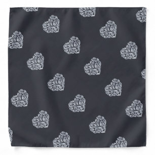 White Paisley Hearts on Black Bandanas