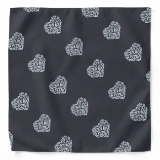 White Paisley Hearts on Black Bandanas
