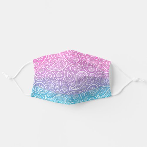 White paisley on blue to pink ombre adult cloth face mask