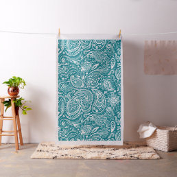 White Paisley on Custom Turquoise Background Fabric