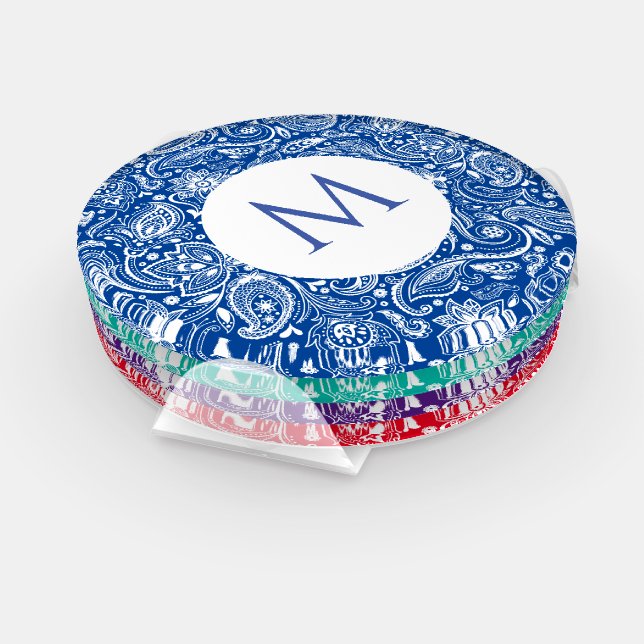 White paisley on different colors background coaster set (Set)