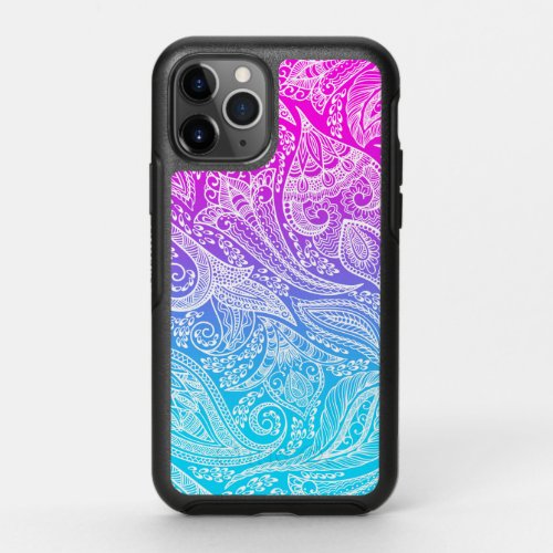 White paisley on pink to blue ombre OtterBox symmetry iPhone 11 pro case