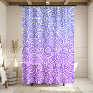 White paisley on purple to blue ombre shower curtain