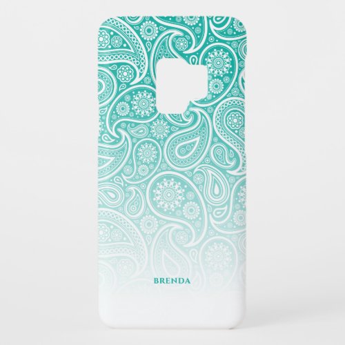 White paisley on turquoise and white ombre Case_Mate samsung galaxy s9 case