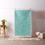 White paisley on turquoise background fabric