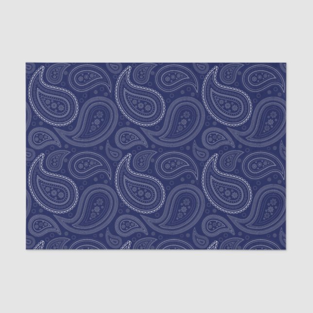 White Paisley Pattern on Navy Blue Tissue Paper (Front)