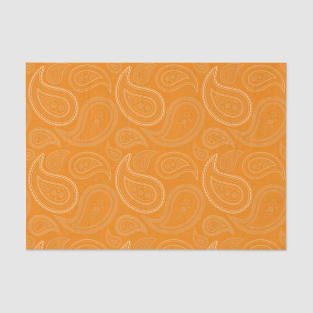 White Paisley Pattern on Orange Tissue Paper (Front)