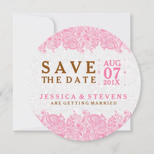 White Paisley  Pink Lace Save The Date