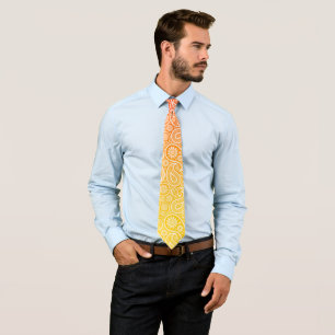 White paisley red to yellow ombre neck tie