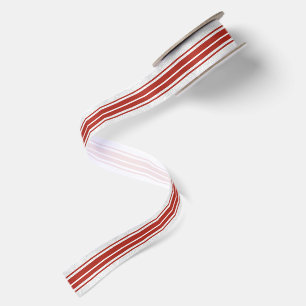 White Paisley White Background Red Stripes Satin Ribbon