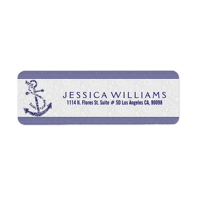 White Paisley With Navy Blue Nautical Anchor Label (Front)