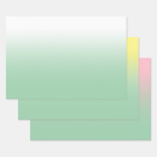 White Pale Yellow Pink and Mint Green Ombre Mix Wrapping Paper Sheets