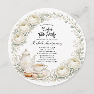 White Palette Tea Party Bridal Shower Invitation