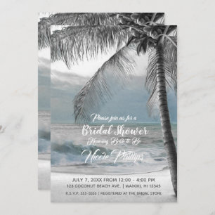 White Palm Coconut Tree Beach Bridal Shower Invitation