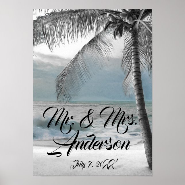 White Palm Coconut Tree Beach Elegant Wedding Poster (Front)