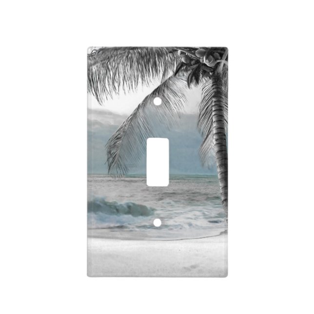 White Palm Coconut Tree Elegant Beach Paradise Light Switch Cover (Front)