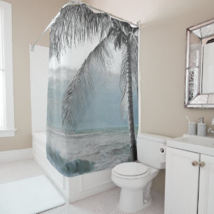 White Palm Coconut Tree Elegant Beach Paradise Shower Curtain