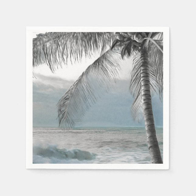 White Palm Coconut Tree Elegant Beach Wedding Napkins (Front)