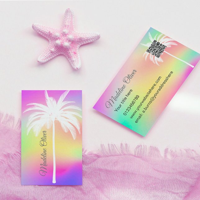 White Palm Colorful QR Code Professional  Business Card (Creator Uploaded)