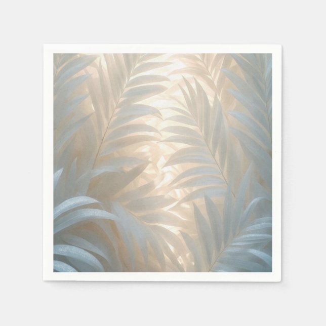 White palm leaves in pale colors, watercolor napkins (Front)