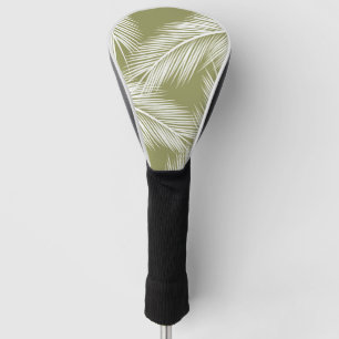 White palm leaves on green color background golf head cover